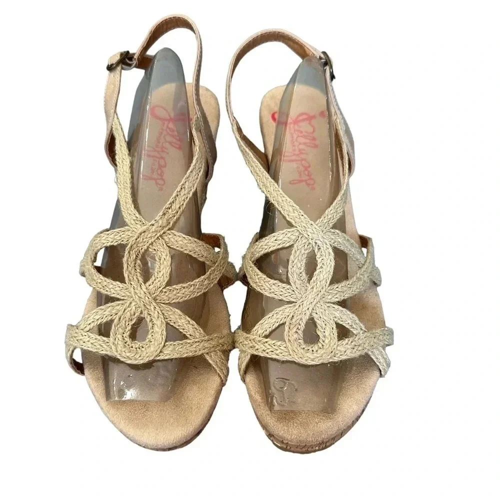 Jellypop 11M tan strappy‎ cork 3”wedge sandals